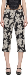 Anna Sui Black & Off-White Rose Capri Trousers