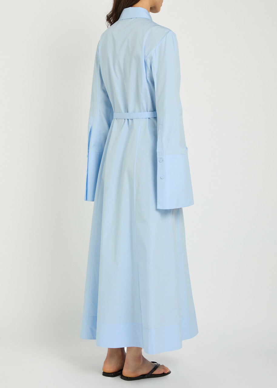 Gabriela Hearst Carmina Belted Cotton-poplin Maxi Shirt Dress Light Blue