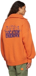 Palm Angels Orange 'Location Unknown' Zipped Cardigan