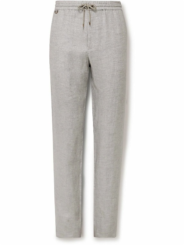 Photo: Agnona - Straight-Leg Linen-Twill Drawstring Suit Trousers - Gray