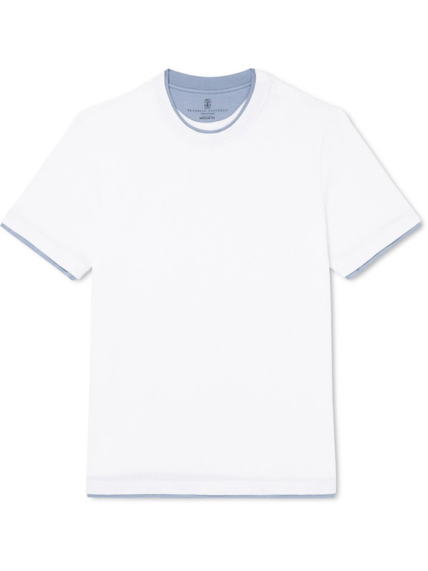 Photo: Brunello Cucinelli - Slim-Fit Layered Cotton and Linen-Blend Jersey T-Shirt - White