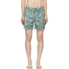 Onia Blue and Green Banana Leaf Calder Swim Shorts