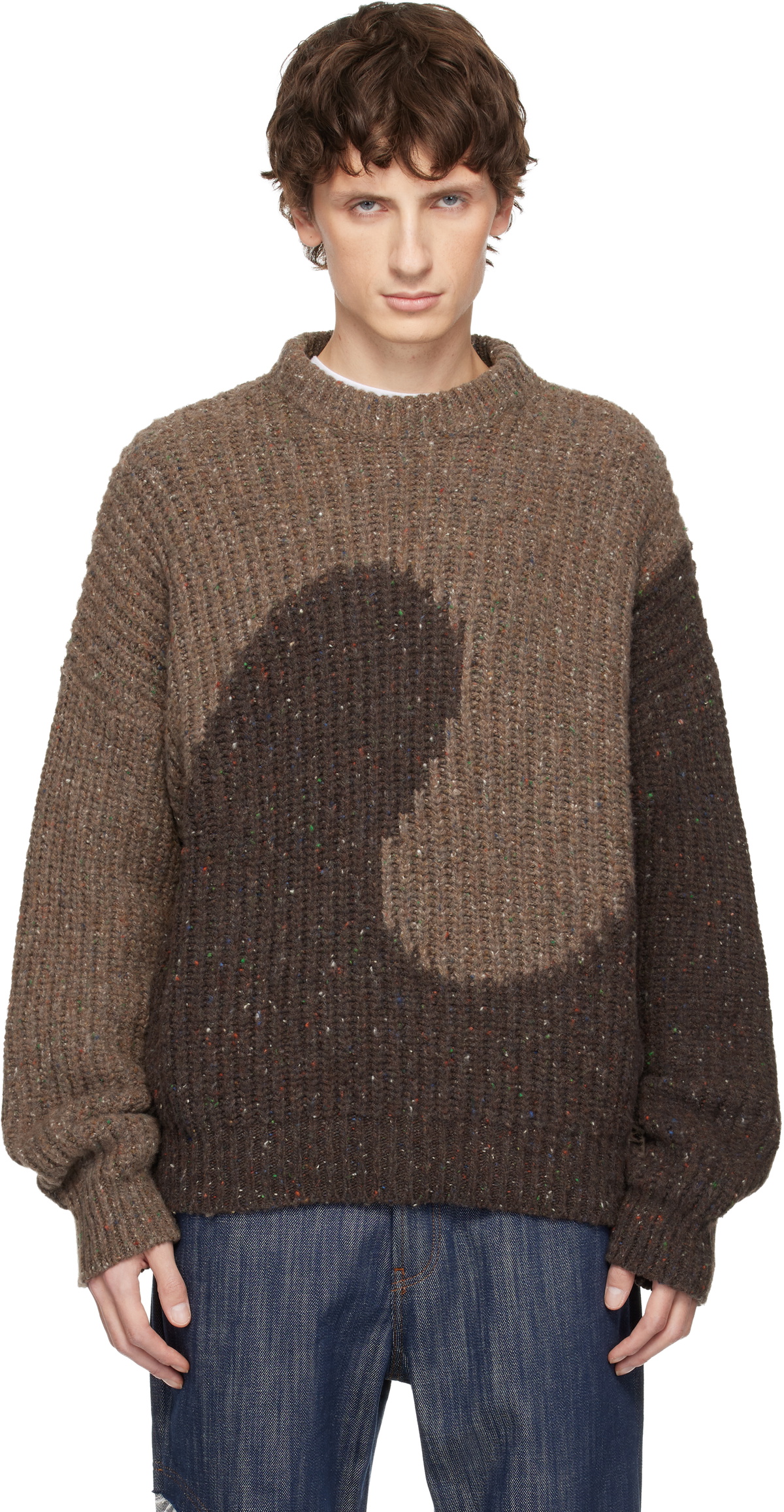 ERL Brown Knit Crewneck Swirl Sweater