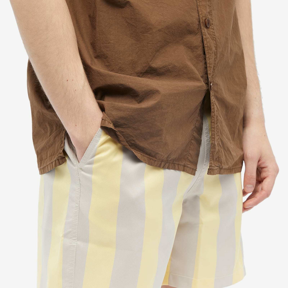 Foret Men's Away Stripe Swim Short in Dusty Yellow/Khaki