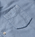 Officine Generale - Dario Camp-Collar Piped Cotton and Linen-Blend Shirt - Men - Blue