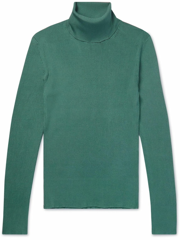 Photo: TOM FORD - Slim-Fit Ribbed Silk Rollneck Sweater - Green