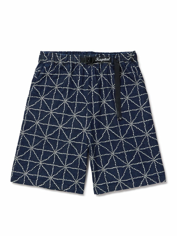 Photo: KAPITAL - Dojo Easy Wide-Leg Belted Embroidered Denim Shorts - Blue