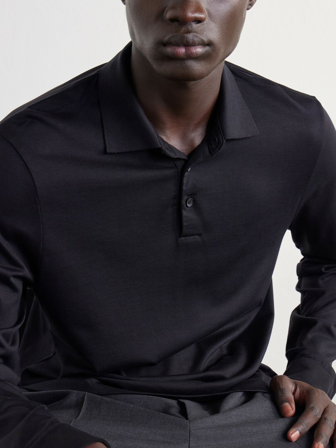 Mr P. - Silk and Cotton-Blend Polo Shirt - Black