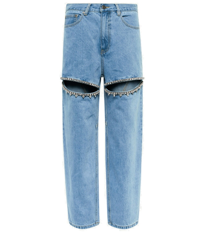 Photo: Area - Embellished cutout high-rise wide-leg jeans