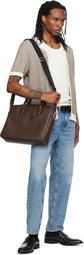 BOSS Brown Logo Lettering Grained Briefcase
