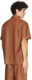 Nanushka Burgundy Vegan Leather Adam Short Sleeve Shirt