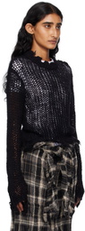 OPEN YY Black Distressed Crop Knit Sweater