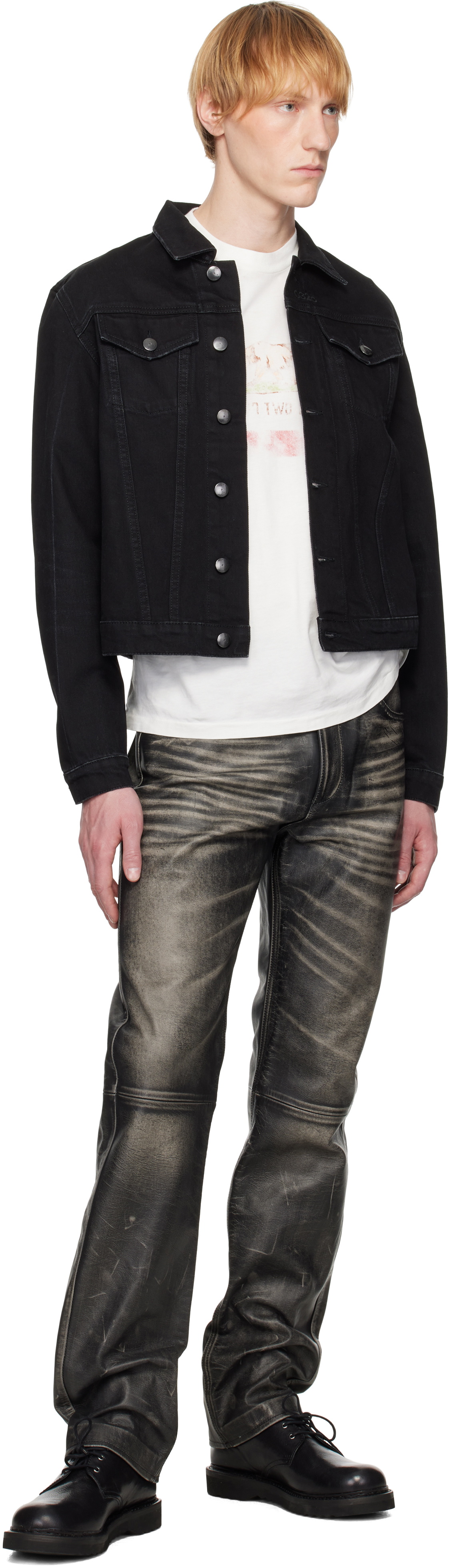 424 Black Five Pocket Leather Pants
