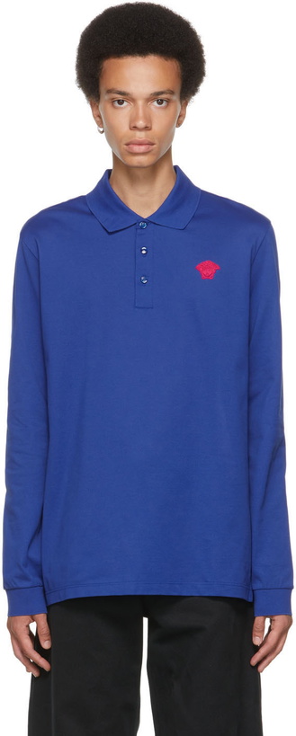 Photo: Versace Blue Medusa Long Sleeve Polo