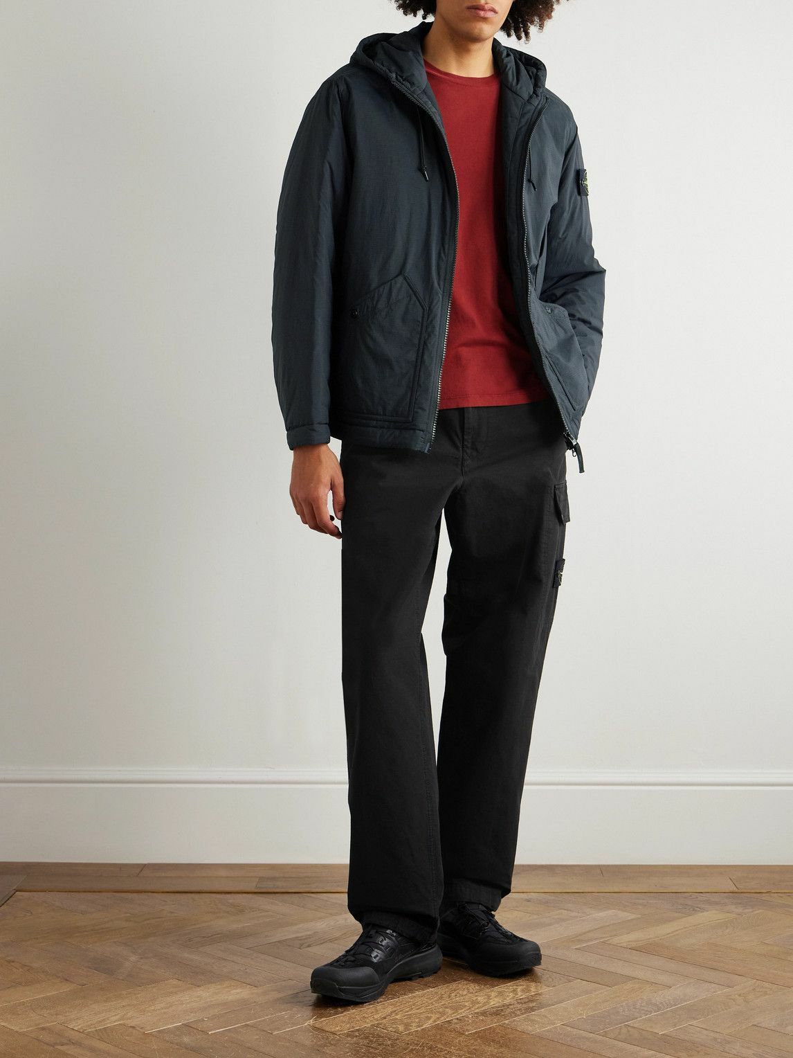 Stone Island - Straight-Leg Logo-Appliquéd Cotton-Ripstop Cargo Trousers - Black