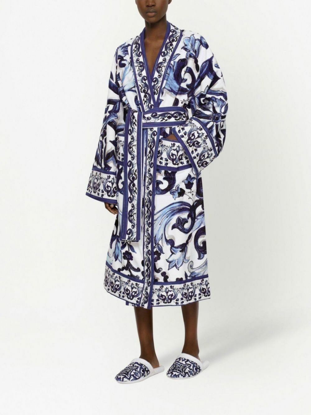 Dolce & Gabbana Blue Majolica Cotton Robe