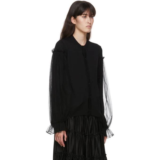 Noir Kei Ninomiya Black Tulle Sleeve Cardigan Noir Kei Ninomiya