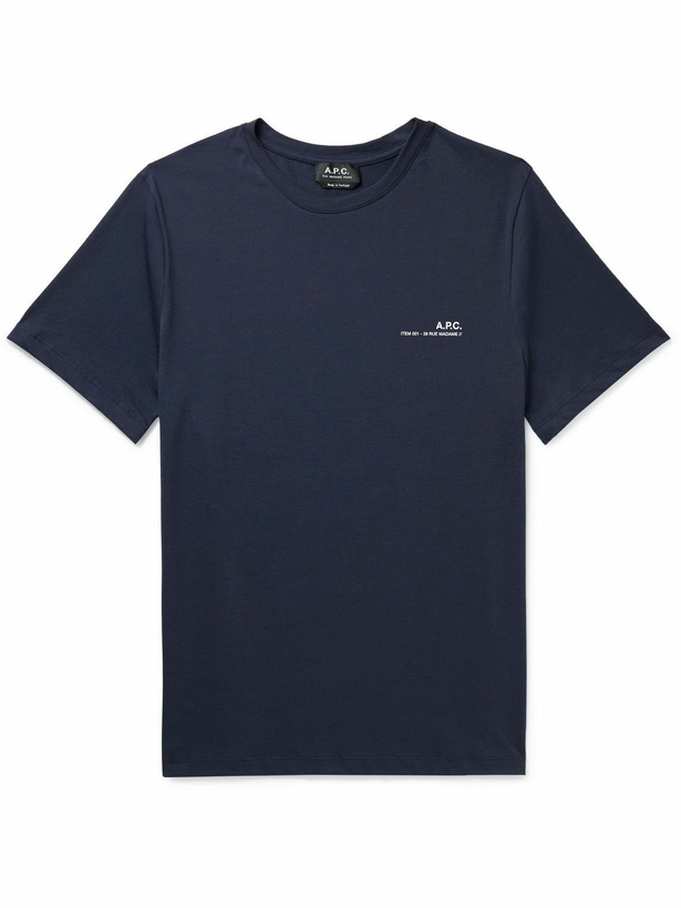 Photo: A.P.C. - Item Logo-Print Cotton-Jersey T-Shirt - Blue