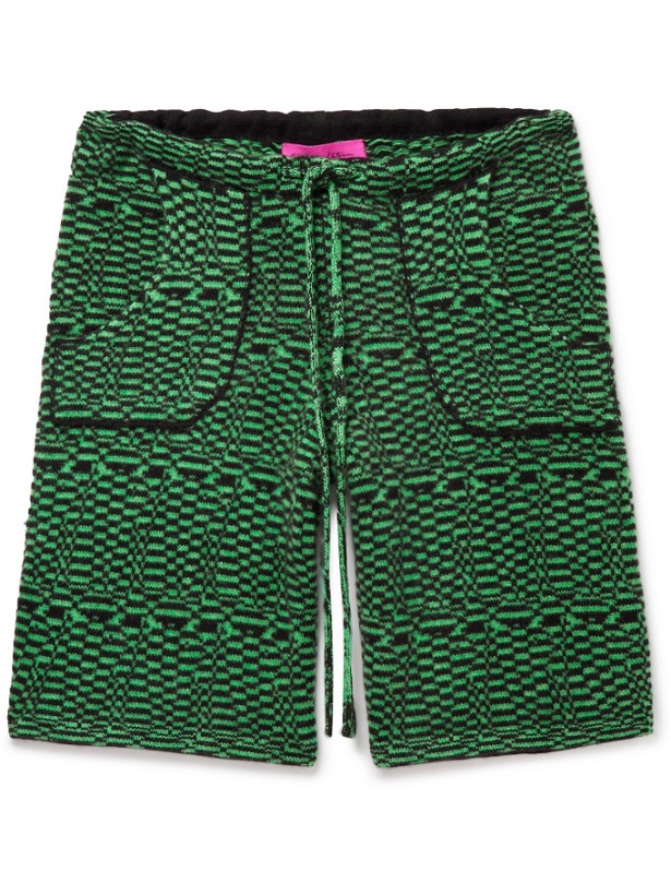 Photo: THE ELDER STATESMAN - Wide-Leg Cashmere-Jacquard Drawstring Shorts - Green