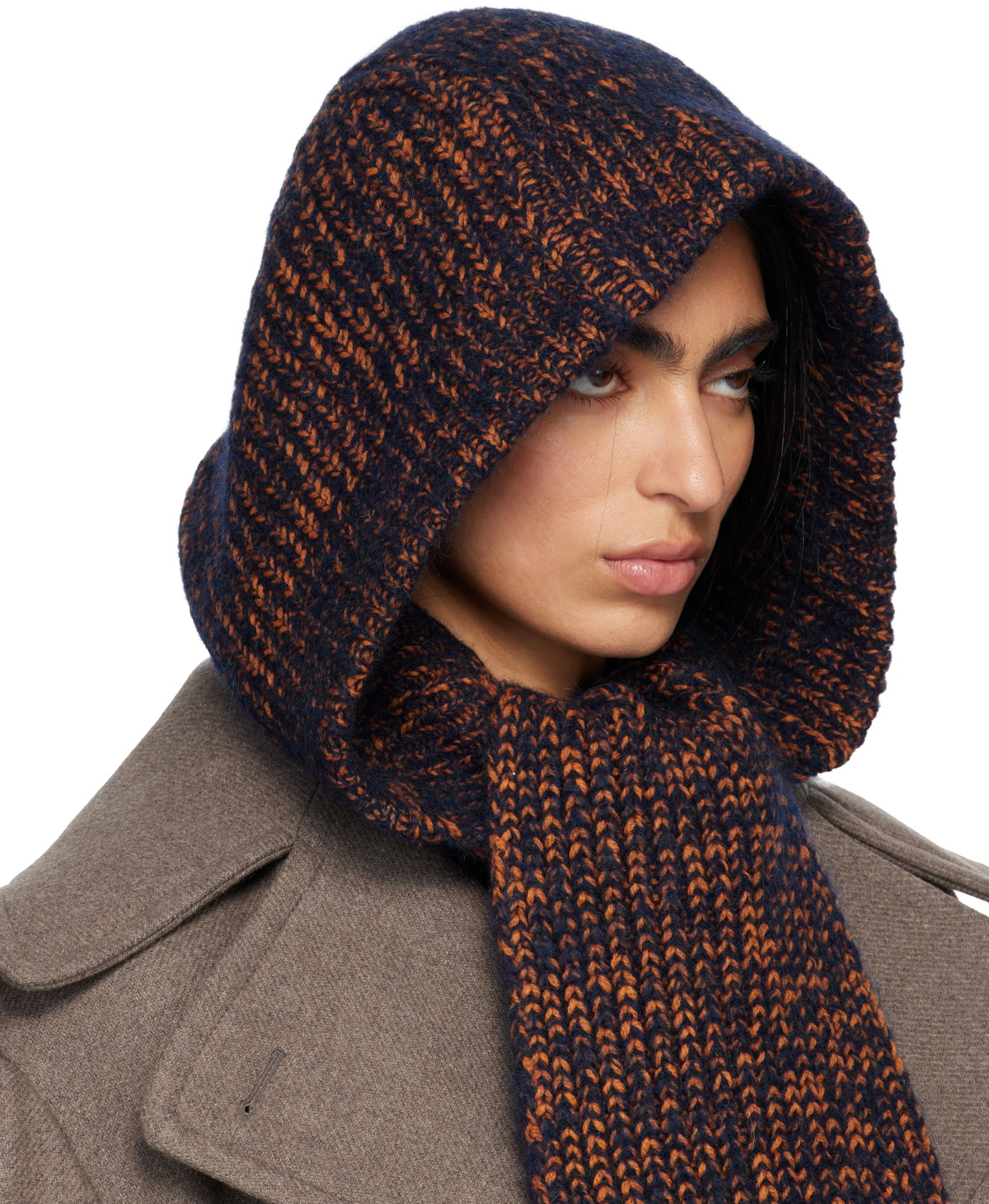 Dries Van Noten Navy Hooded Wool Scarf