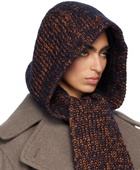 Dries Van Noten Navy Hooded Wool Scarf