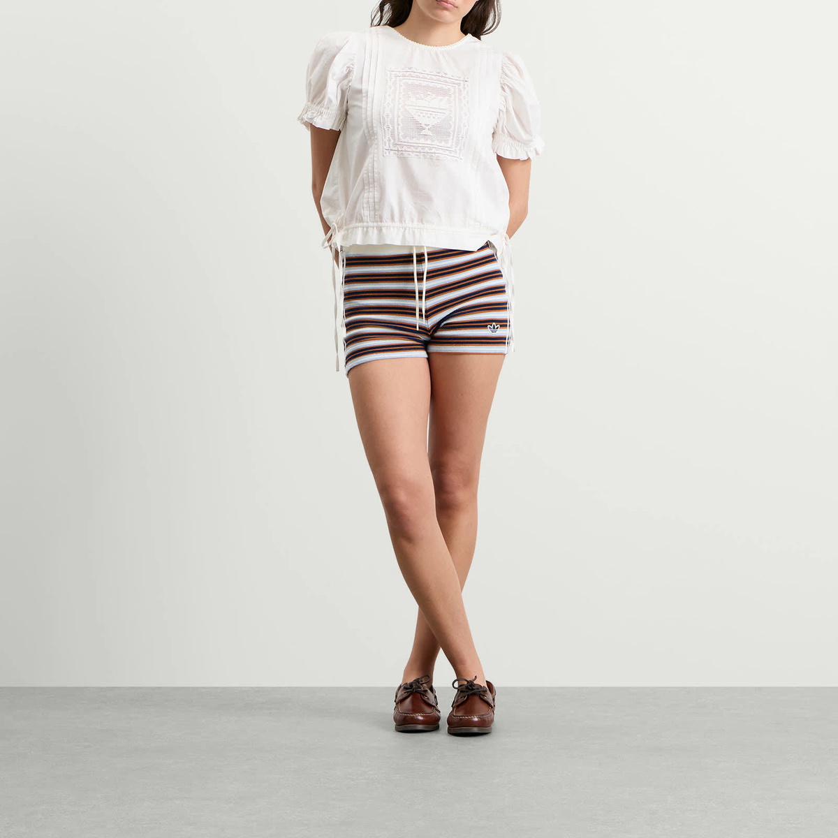 Adidas Women's Striped Terry Mini Shorts in Multicolor/Crystal Sky