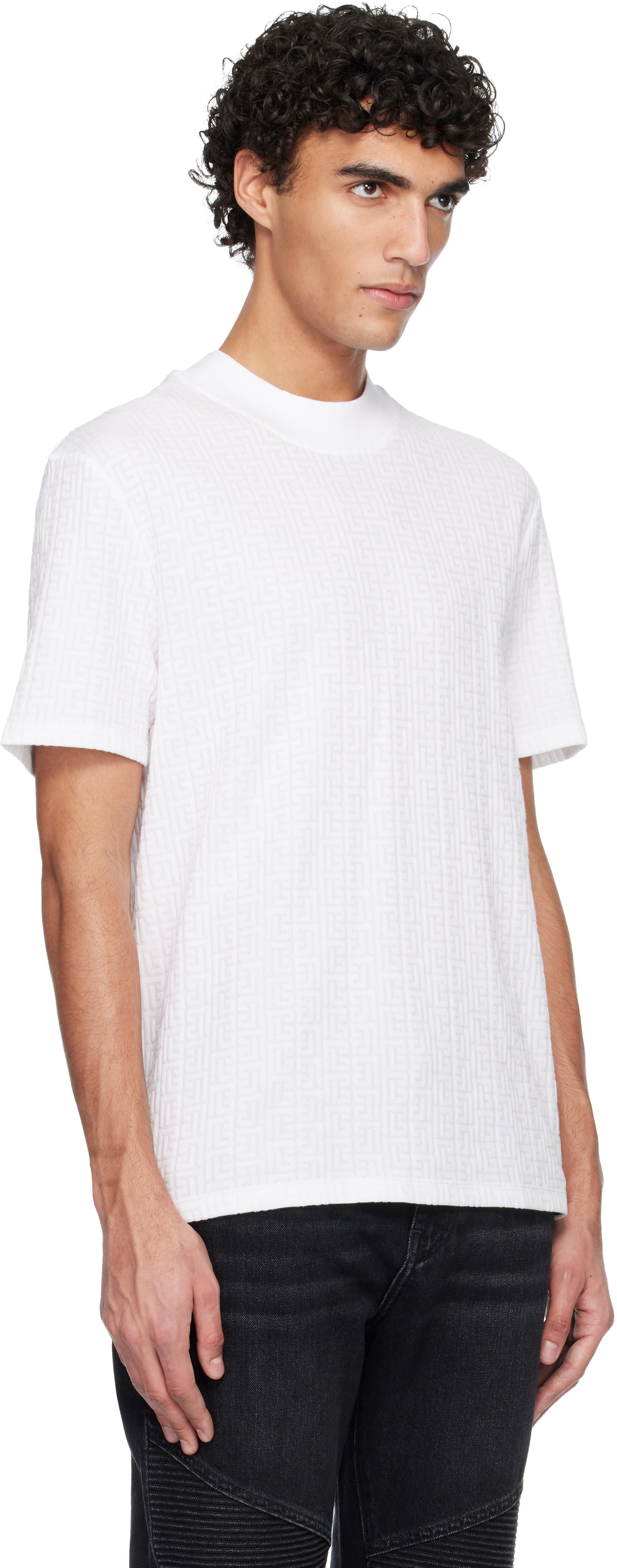 Balmain White Monogram Sponge T-shirt