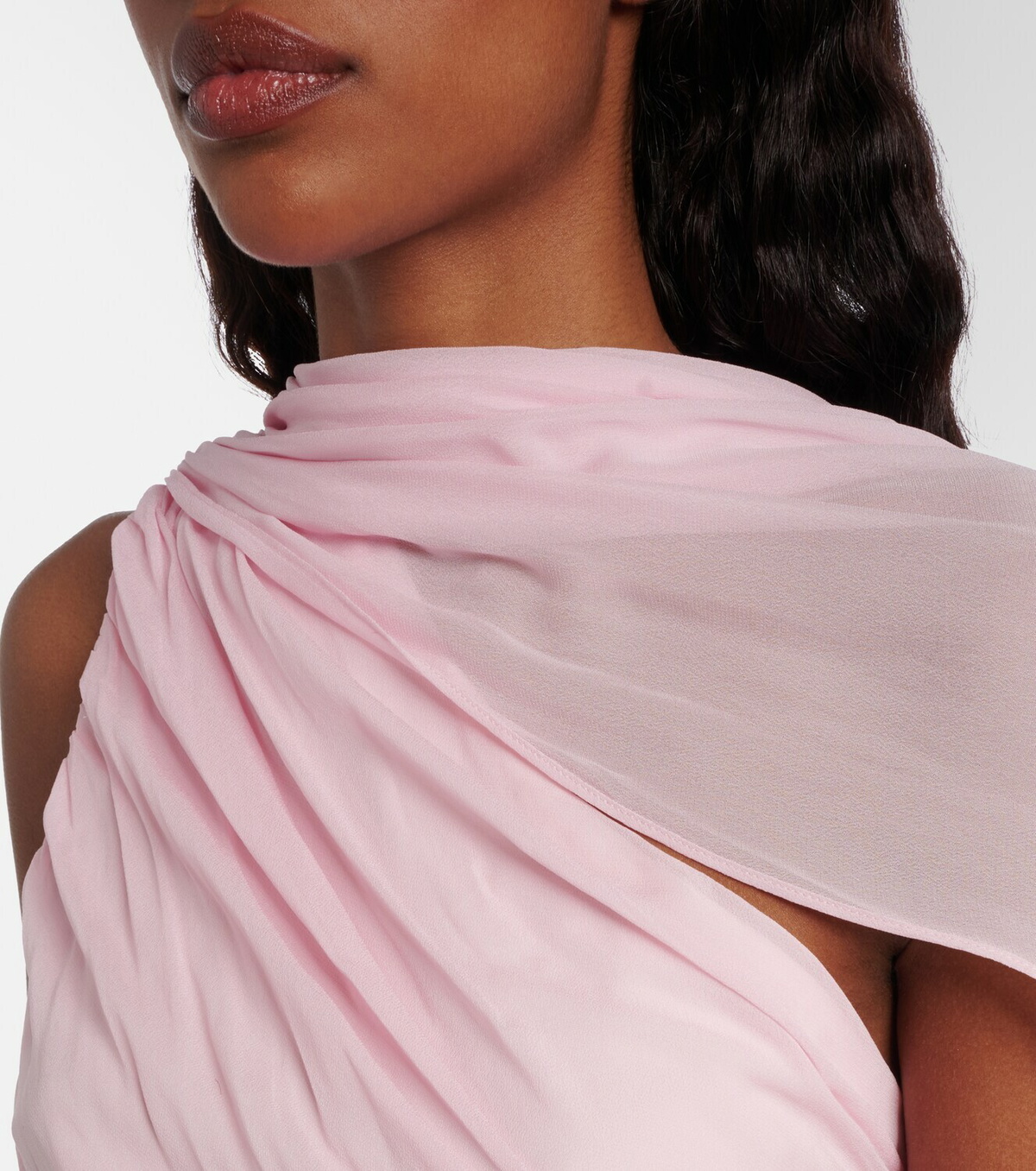 Posse Solene gathered scarf-detail mesh top