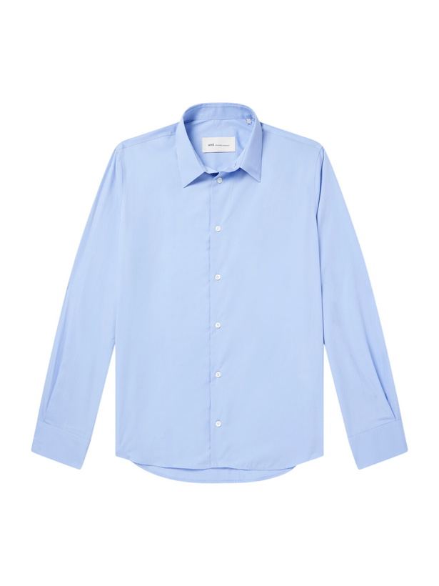 Photo: AMI PARIS - Tailor Logo-Embroidered Cotton-Poplin Shirt - Blue