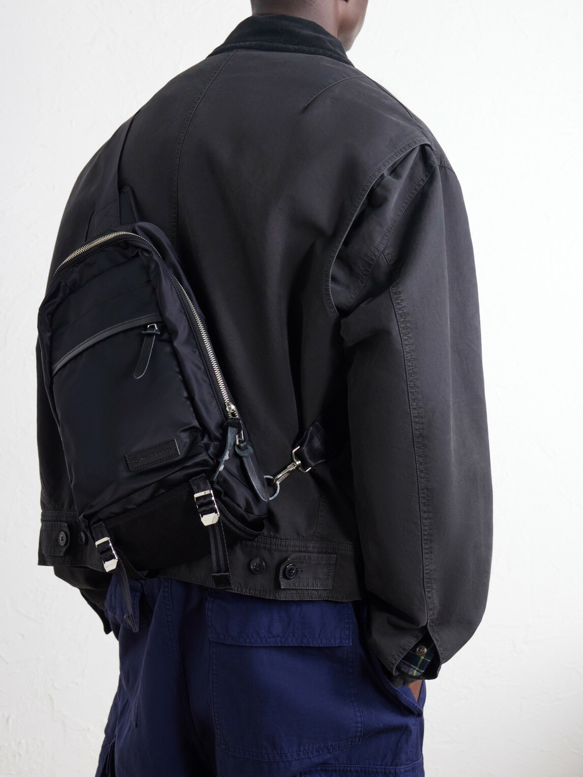 Master-Piece - Lightning Leather-Trimmed Shell Sling Backpack