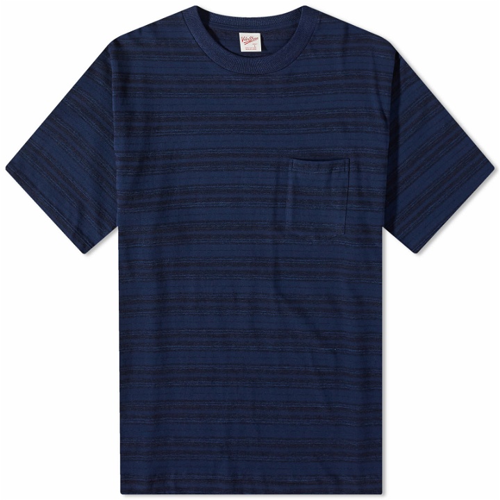 Photo: Velva Sheen Men's Made in Japan Indigo Stripe T-Shirt in Smolder Navy