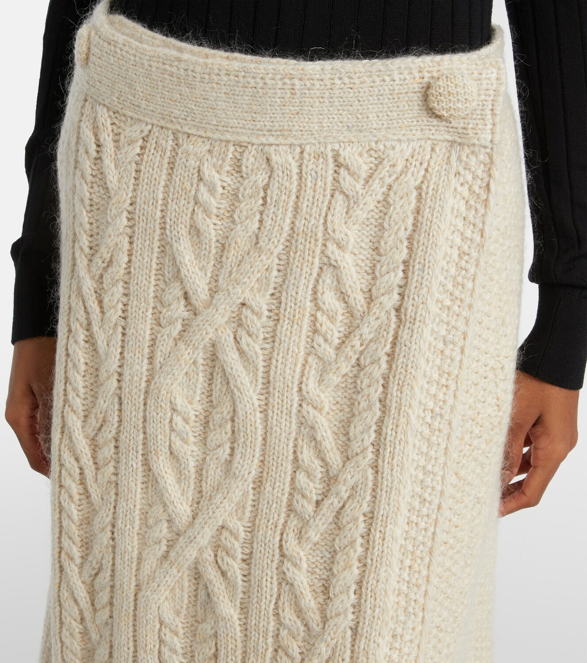 Moncler Grenoble Cable-knit wool and mohair midi skirt