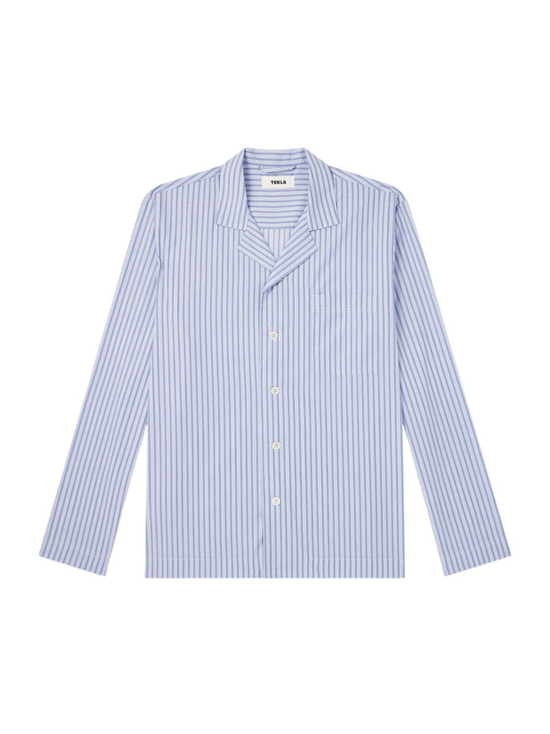 Photo: TEKLA - Camp-Collar Striped Organic Cotton Pyjama Shirt - Blue