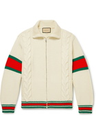 GUCCI - Striped Cable-Knit Wool Zip-Up Cardigan - Neutrals