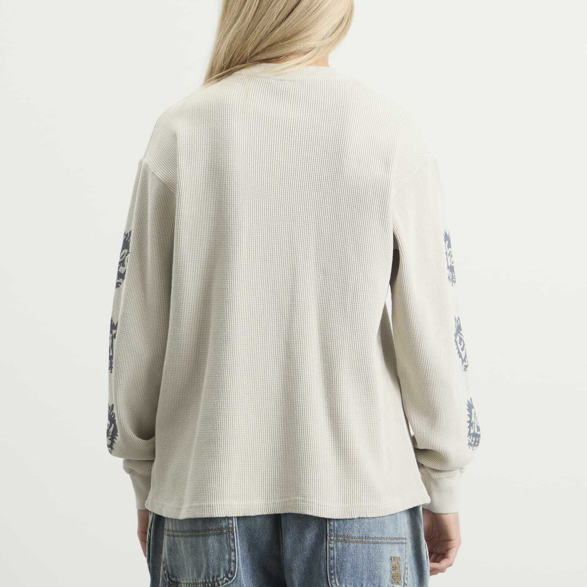 YESEYESEE Women's Y.E.S Stamp Waffle Long Sleeve in Ecru