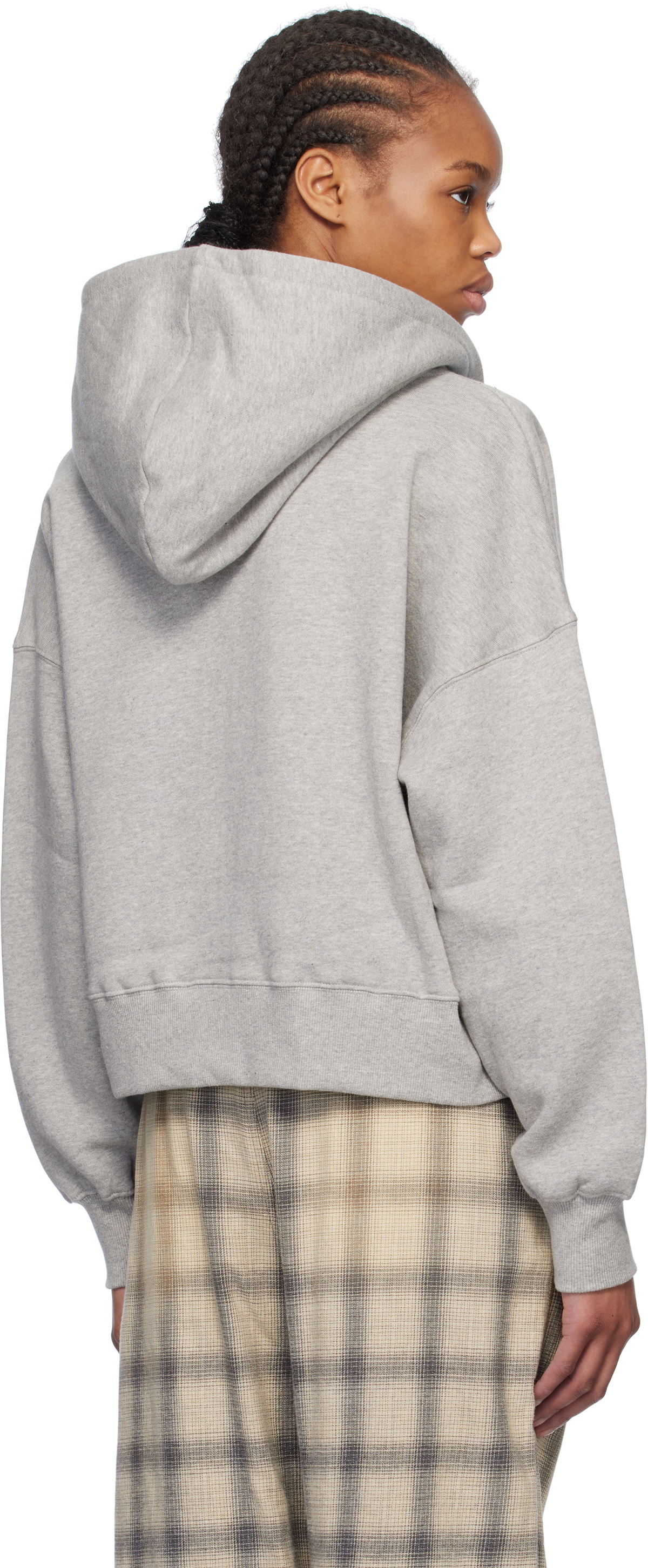 We11done Gray Oversized Logo Zip-Up Hoodie