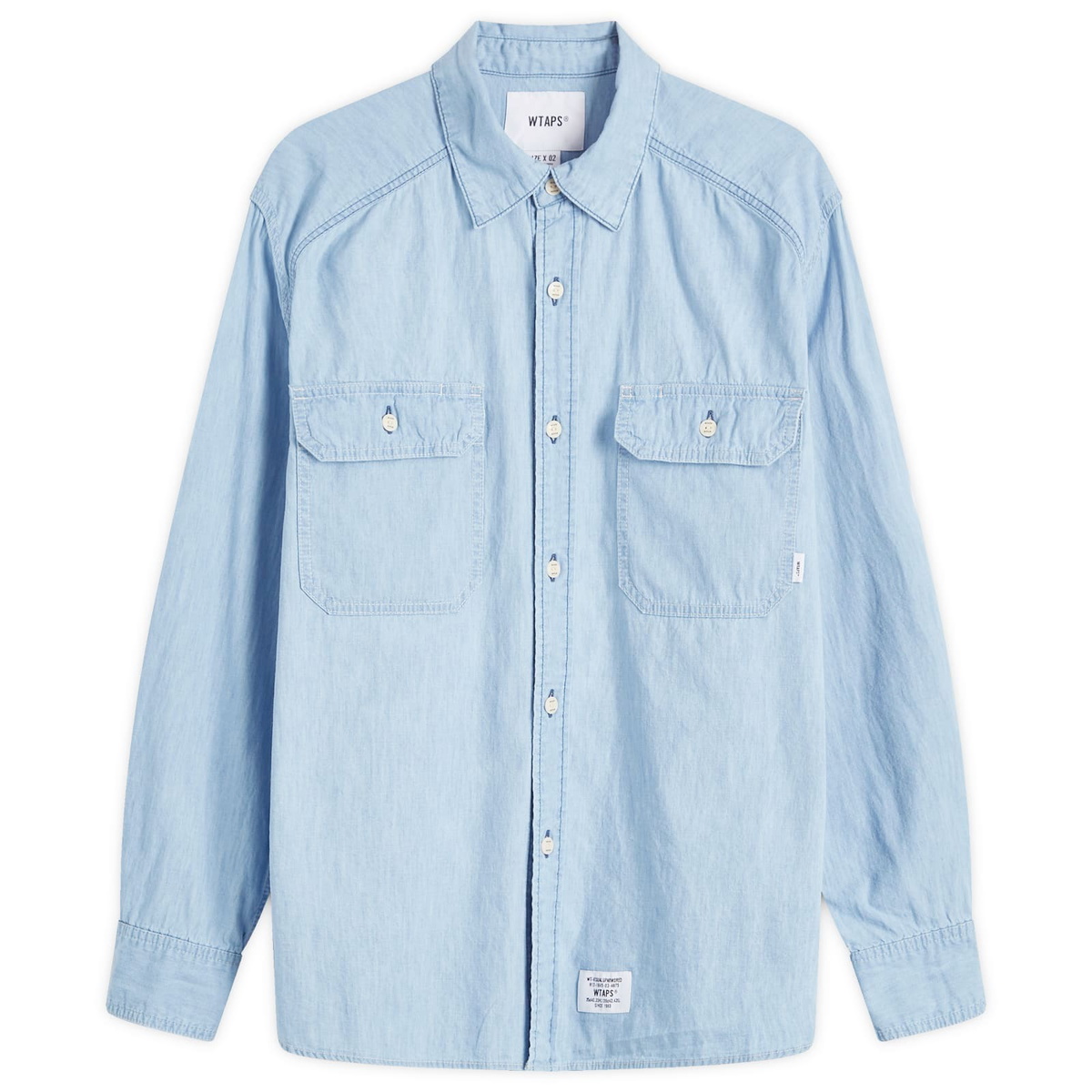 WTAPS Men's 11 Back Print Chambray Shirt in Indigo