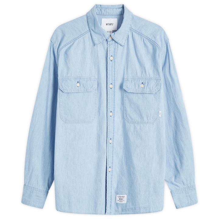 Photo: WTAPS Men's 11 Back Print Chambray Shirt in Indigo