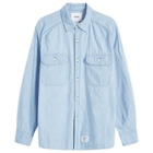 WTAPS Men's 11 Back Print Chambray Shirt in Indigo