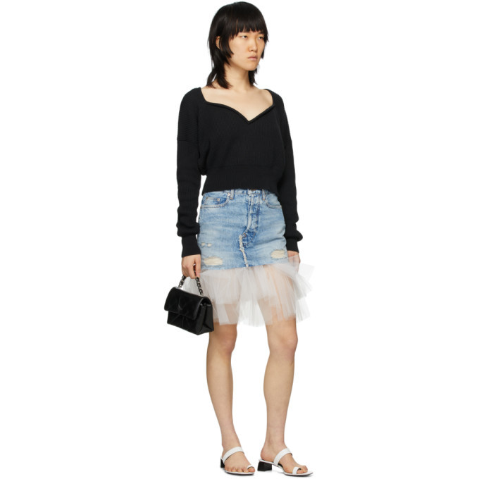 Unravel Blue Denim Tulle Distressed Miniskirt