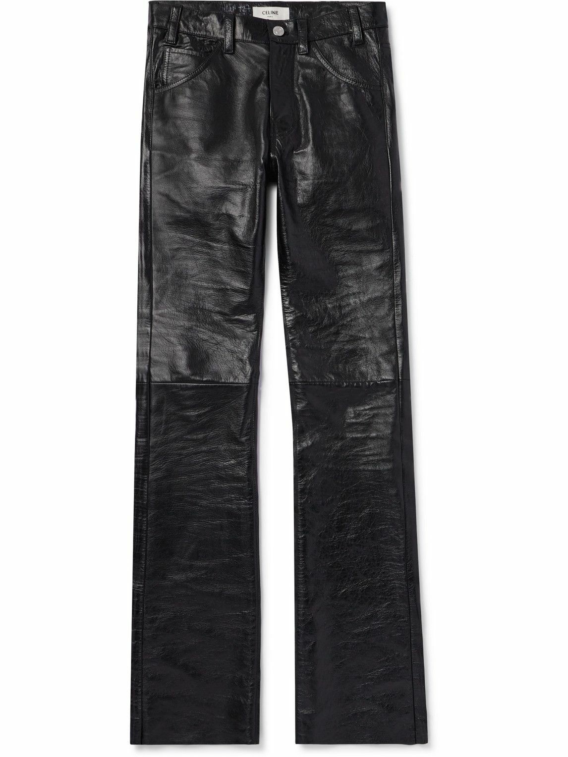 CELINE - Lou Straight-Leg Panelled Leather Trousers - Black