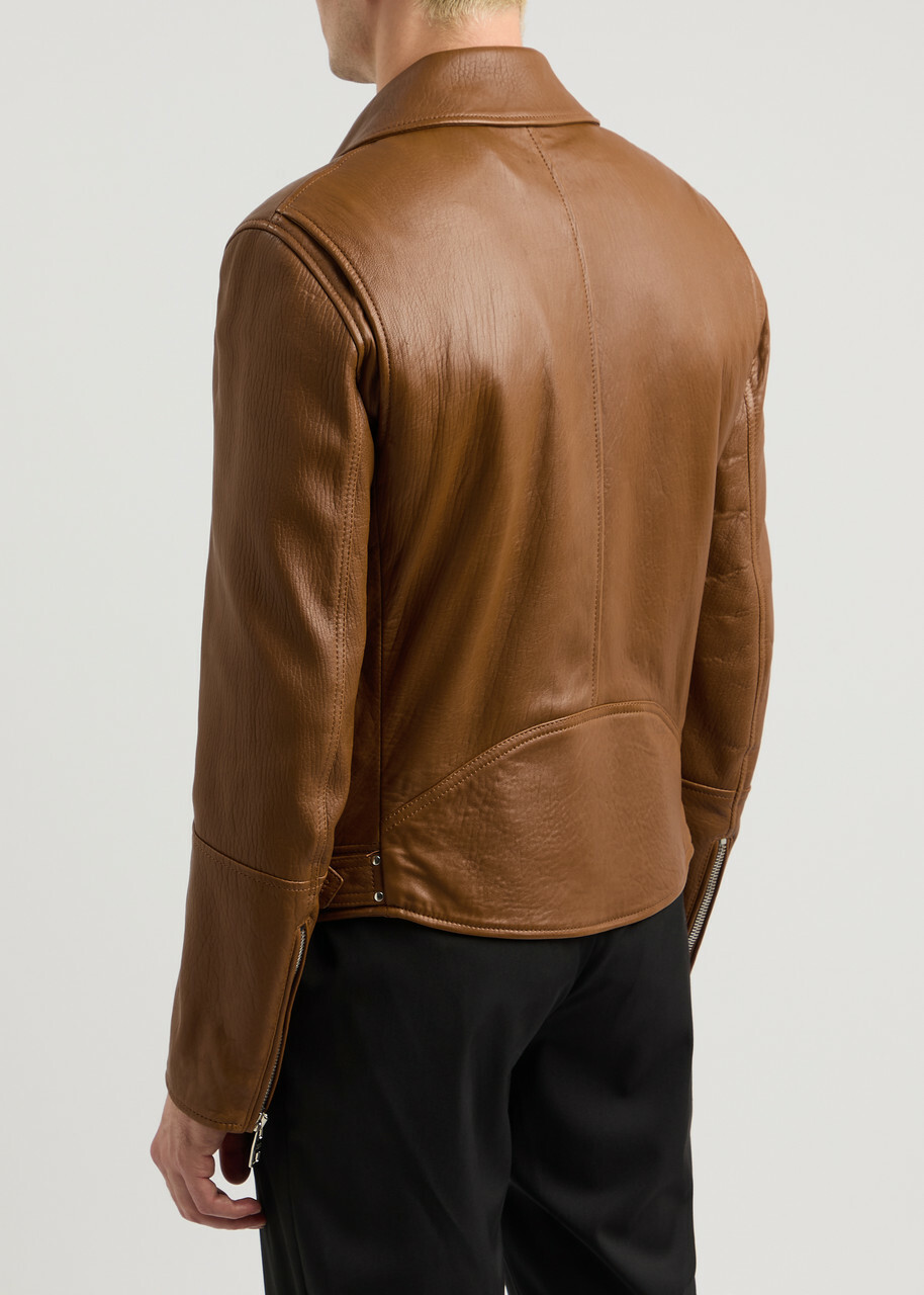 Alexander Mcqueen Grained Leather Biker Jacket Tan