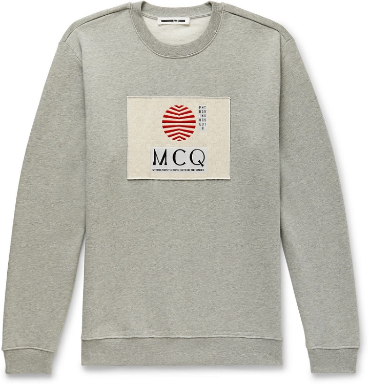 Photo: McQ Alexander McQueen - Appliquéd Mélange Fleece-Back Cotton-Jersey Sweatshirt - Gray