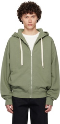 Jil Sander Green Zipped Embroidered Hoodie