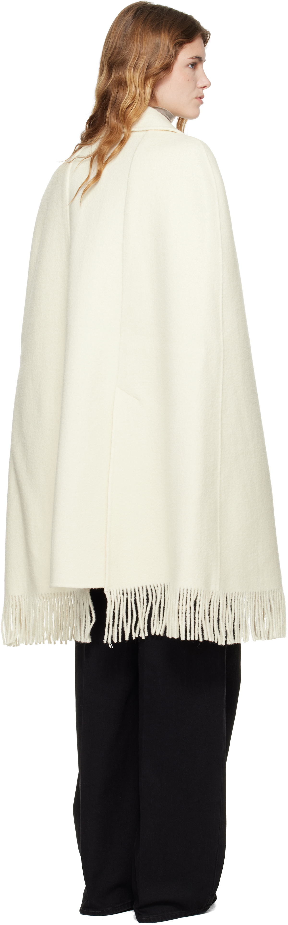 TOTEME Off-White Fringe Cape Coat