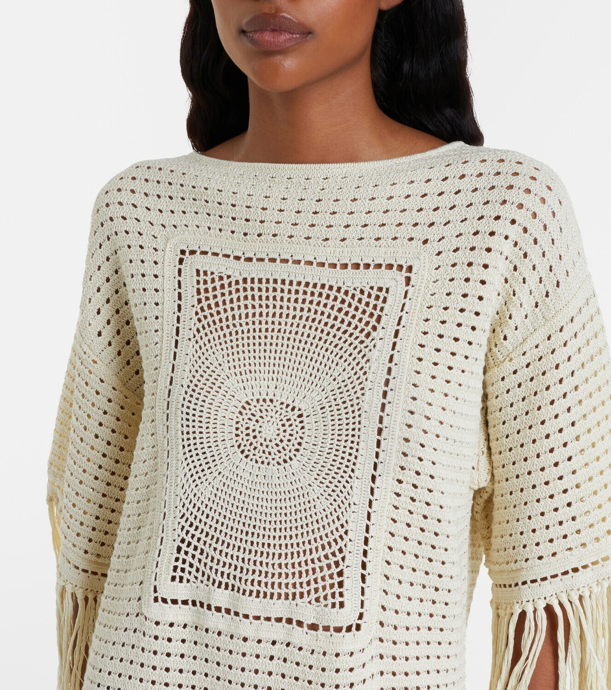 Zimmermann Indra crochet fringed cotton minidress
