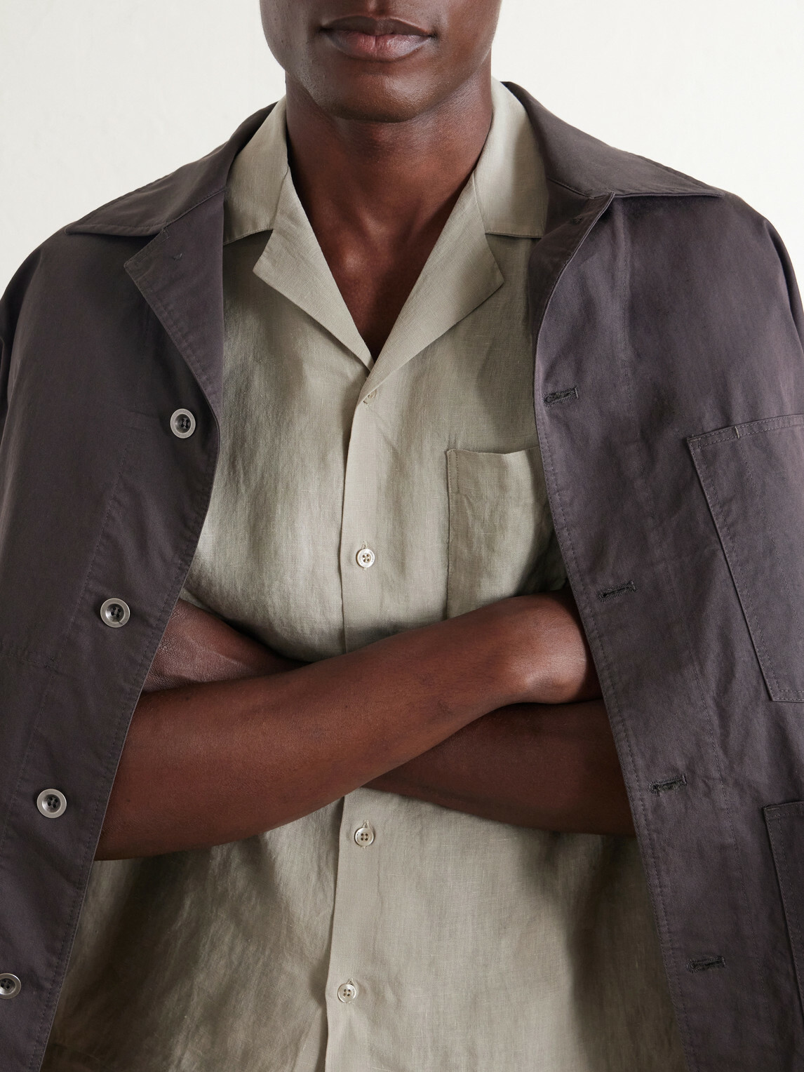 Frescobol Carioca - Angelo Camp-Collar Linen Shirt - Green