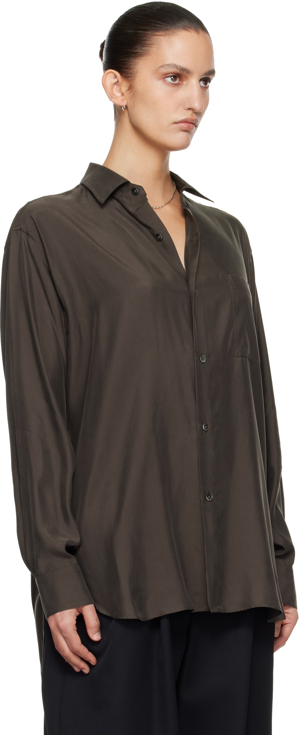 ssstein Brown Cupro Twill Oversized LS Shirt