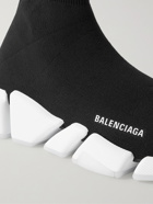 BALENCIAGA - Speed 2.0 Logo-Print Stretch-Knit Slip-On Sneakers - Black