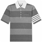 Thom Browne Men's 4 Bar Rugby Stripe Polo Shirt in Tonal Grey